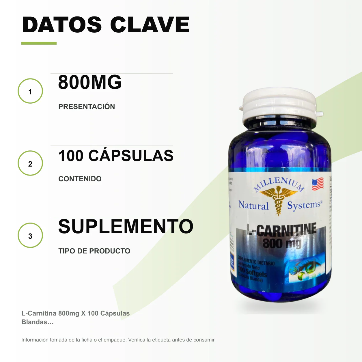 L-Carnitina 800mg X 100 Cápsulas Blandas - Natural Systems - Image 2