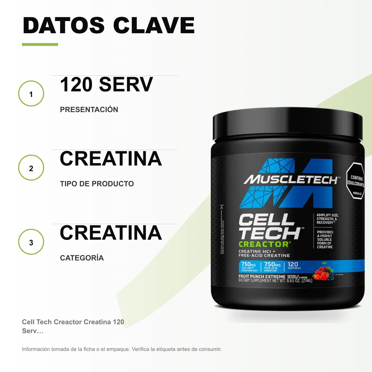 Cell Tech Creactor Creatina 120 Serv - Muscletech - Image 2