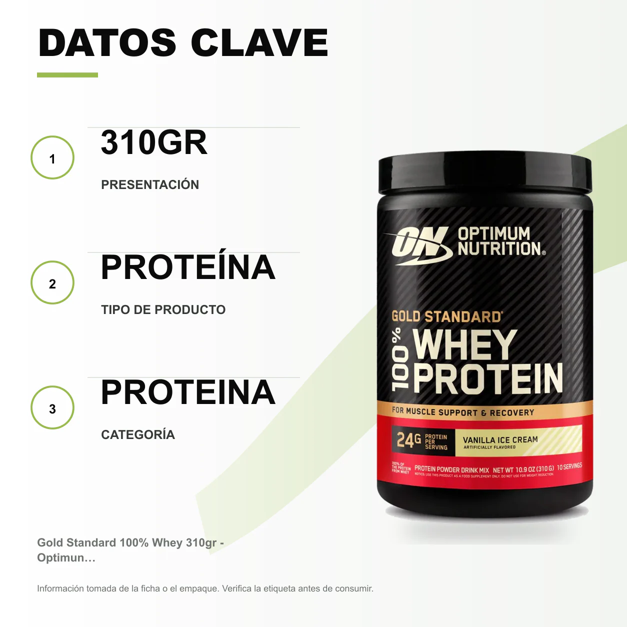Gold Standard 100% Whey 310gr - Optimun Nutrition - Image 2