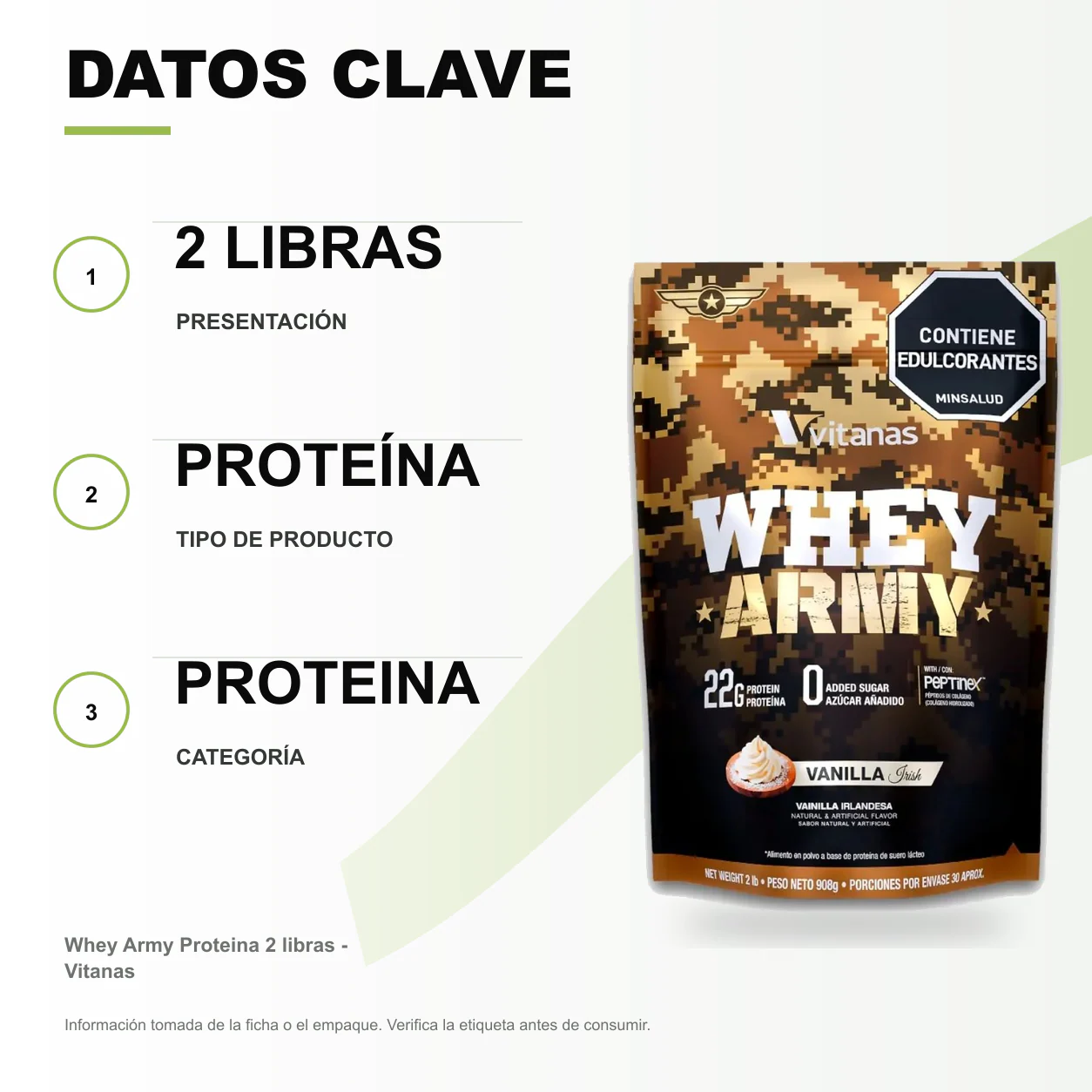 Whey Army Proteina 2 libras - Vitanas - Image 2