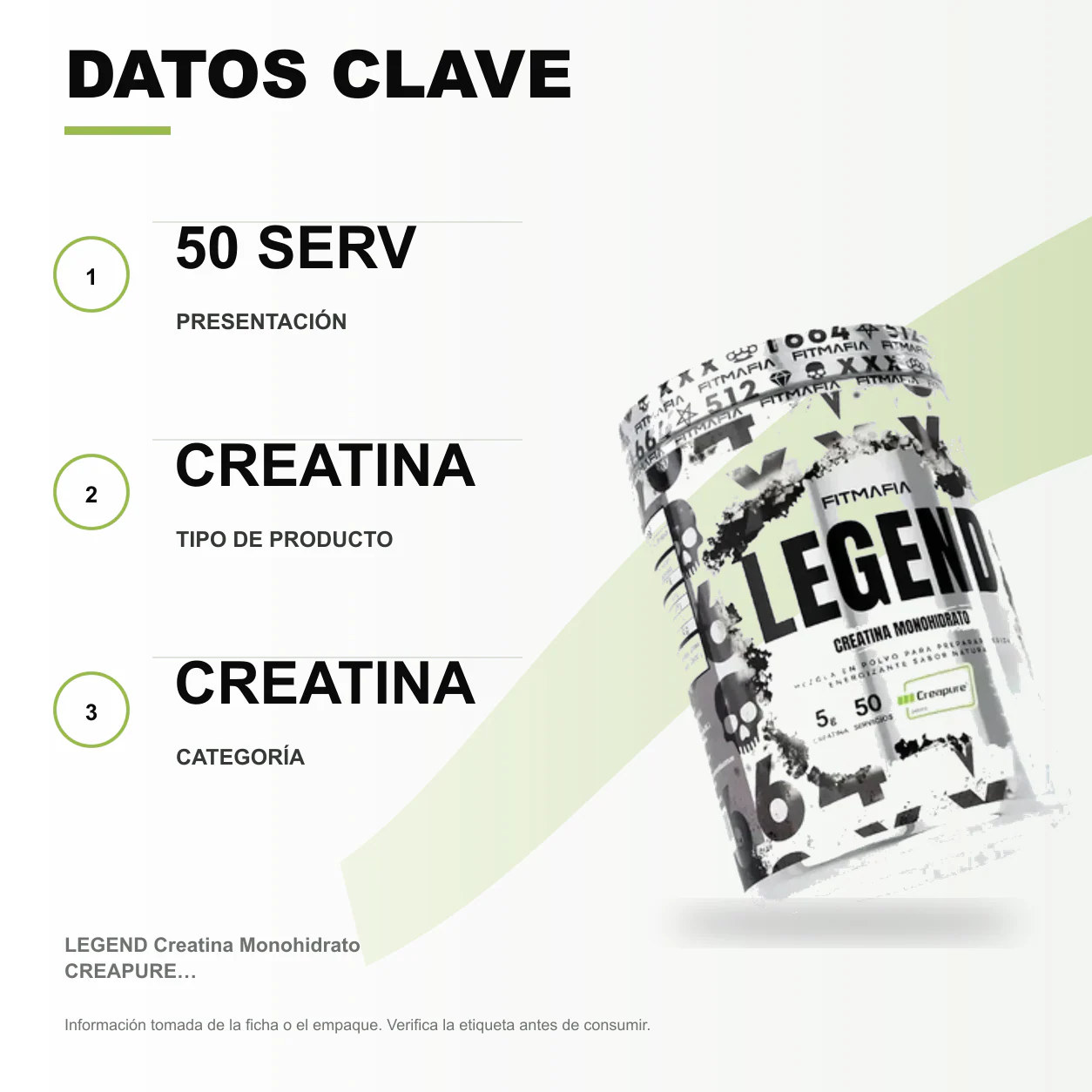 LEGEND Creatina Monohidrato CREAPURE Natural - 50 Serv - Image 2