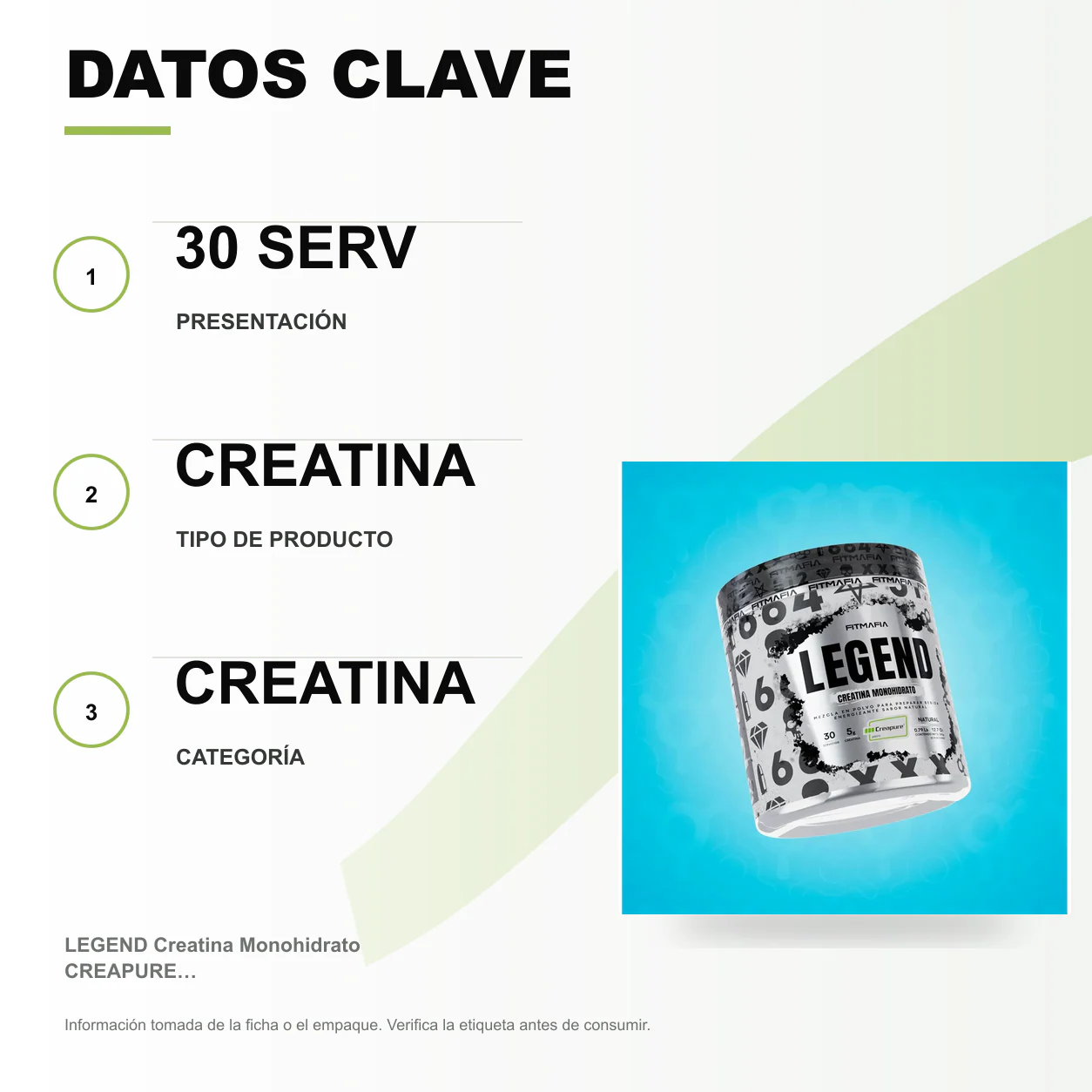LEGEND Creatina Monohidrato CREAPURE Natural - 30 Serv - Image 2