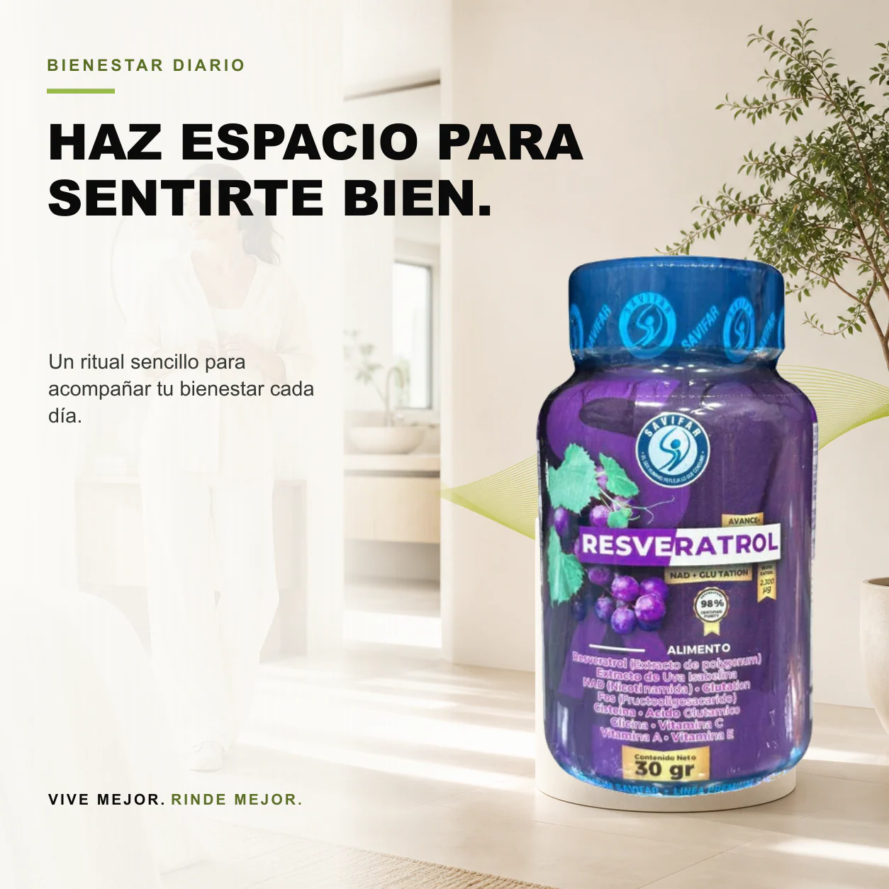 Resveratrol + NAD + Glutatión 60 Caps Savifar - Image 3