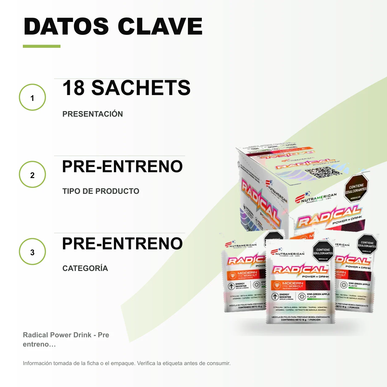 Radical Power Drink - Pre entreno 18 Sachets Nutramerican Pharma - Image 2