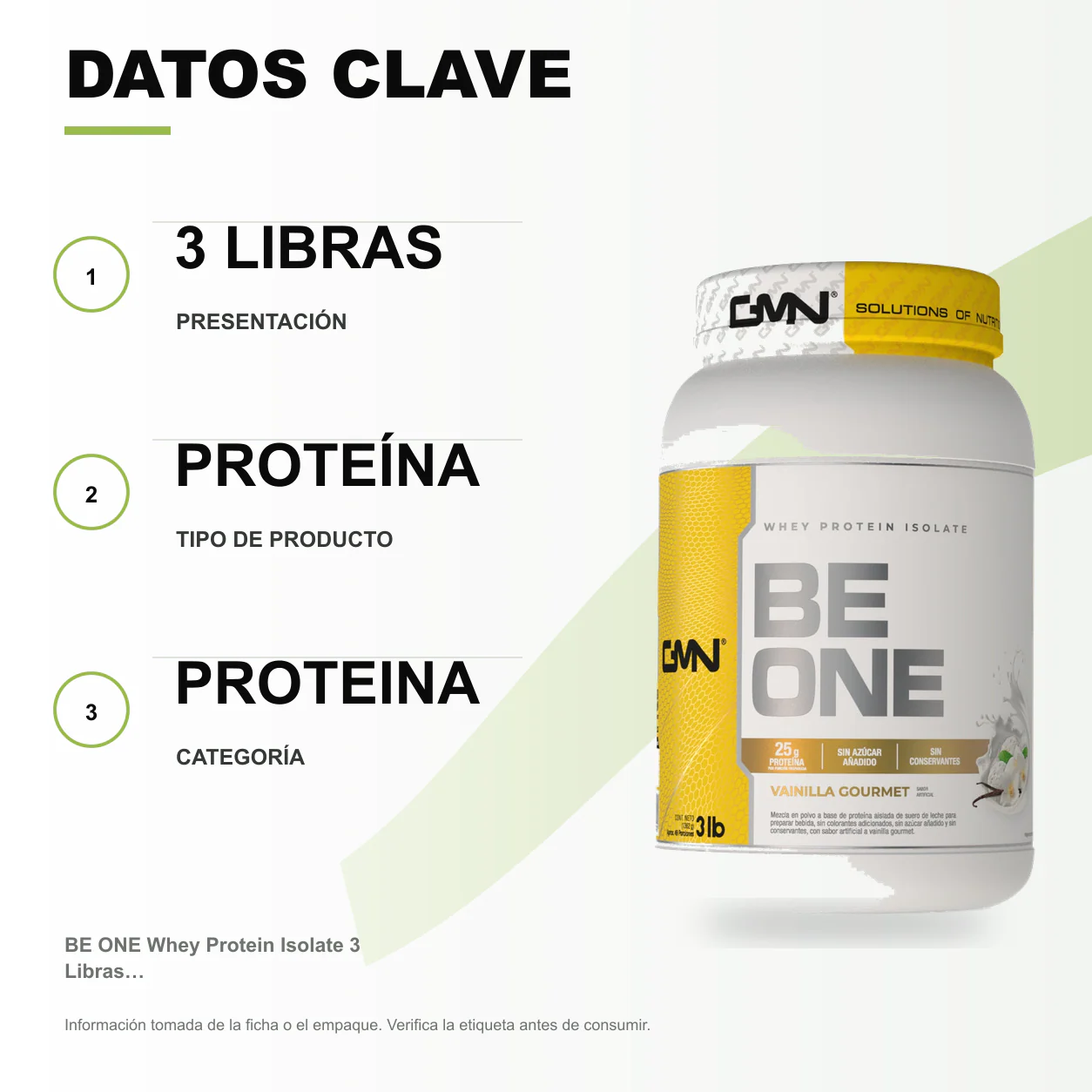 BE ONE Whey Protein Isolate 3 Libras GMN - Image 2