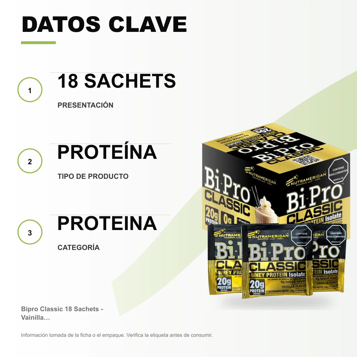 Bipro Classic 18 Sachets - Vainilla Proteina limpia - Image 2