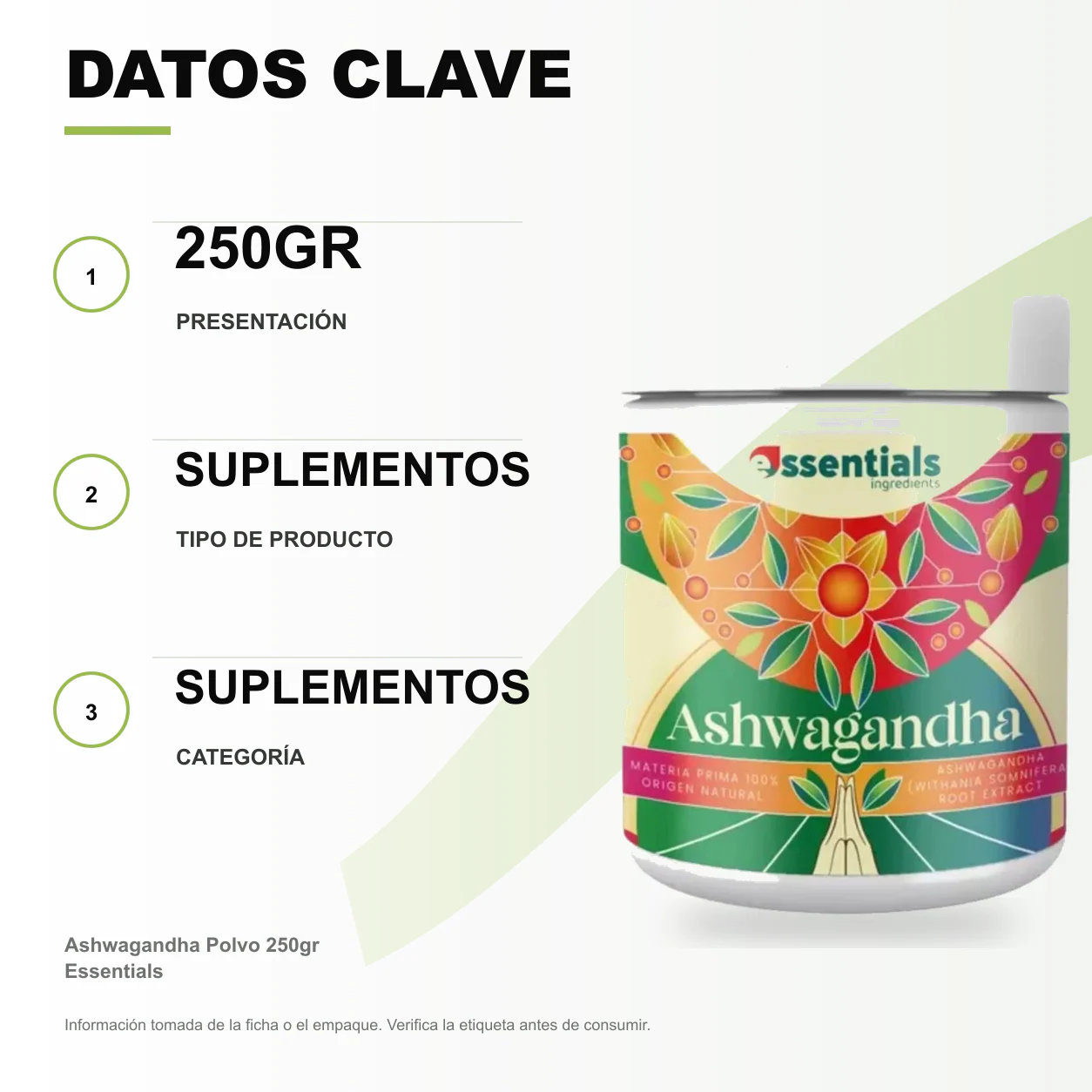 Ashwagandha Polvo 250gr Essentials - Image 2