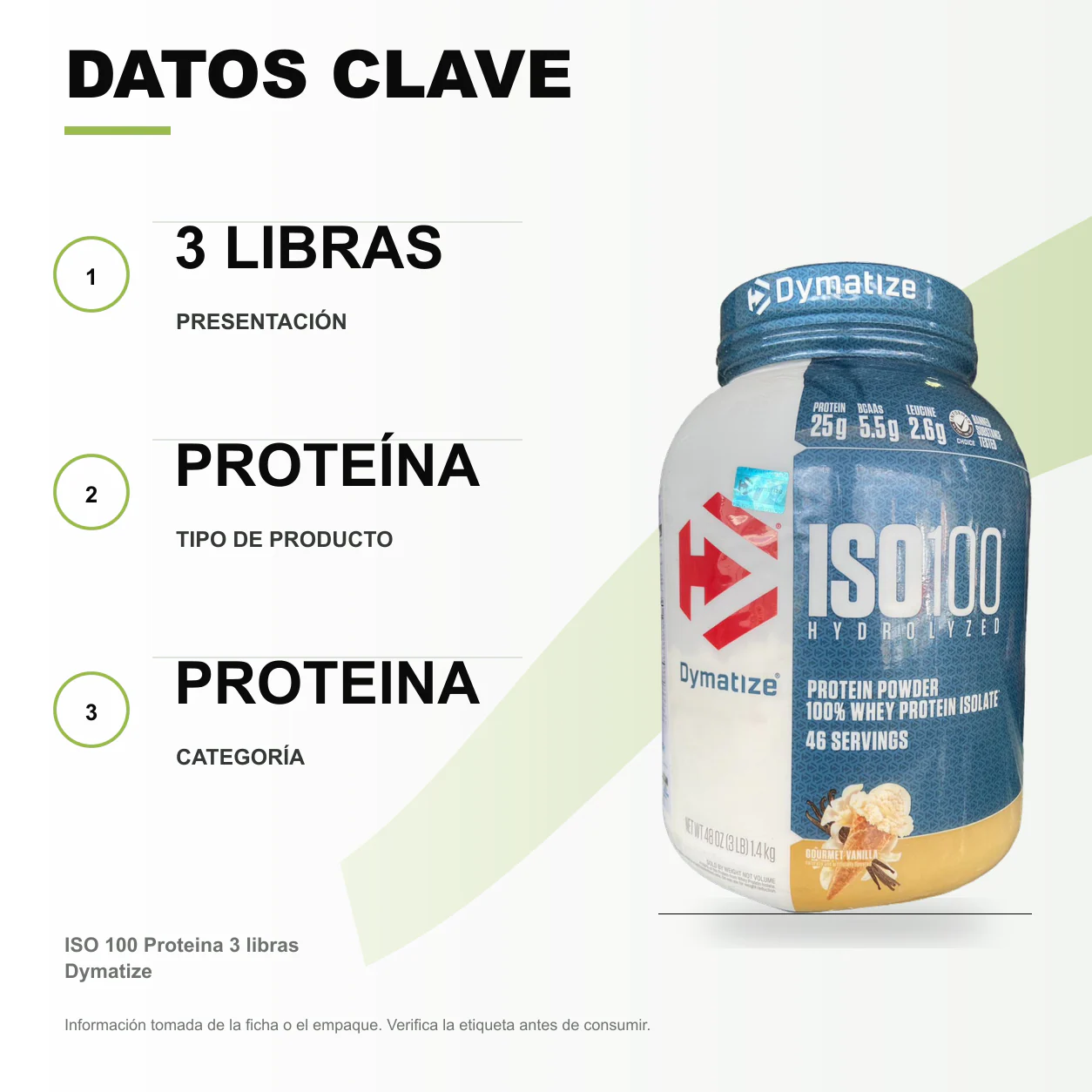 ISO 100 Proteina 3 libras Dymatize - Image 2