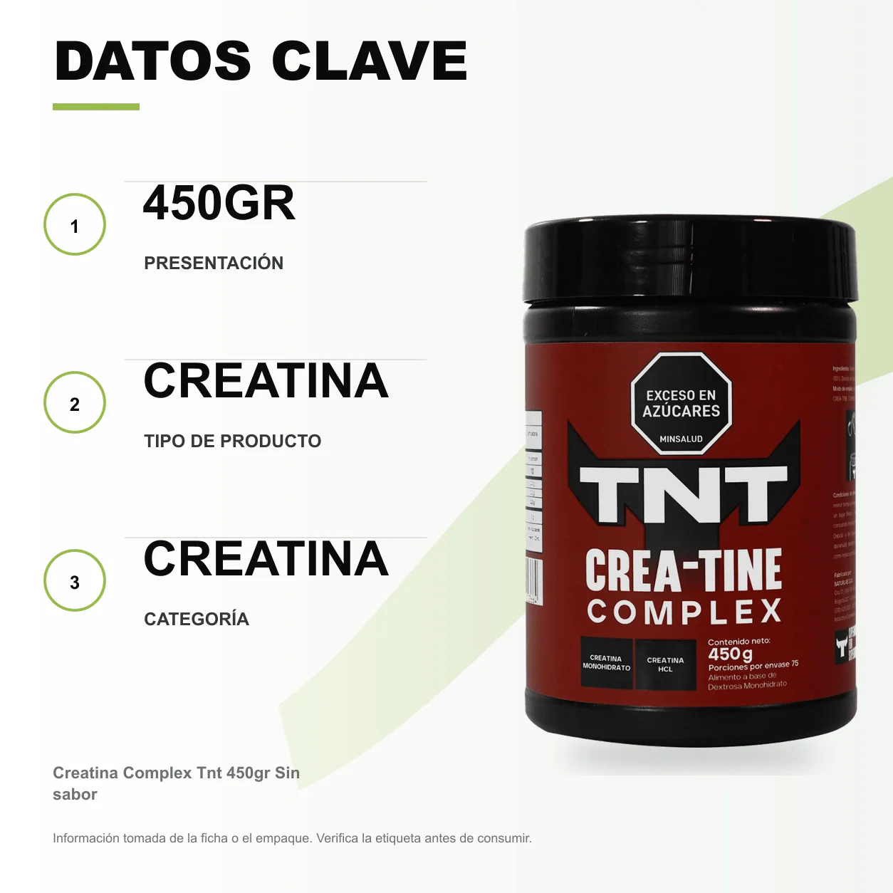 Creatina Complex Tnt 450gr Sin sabor - Image 2