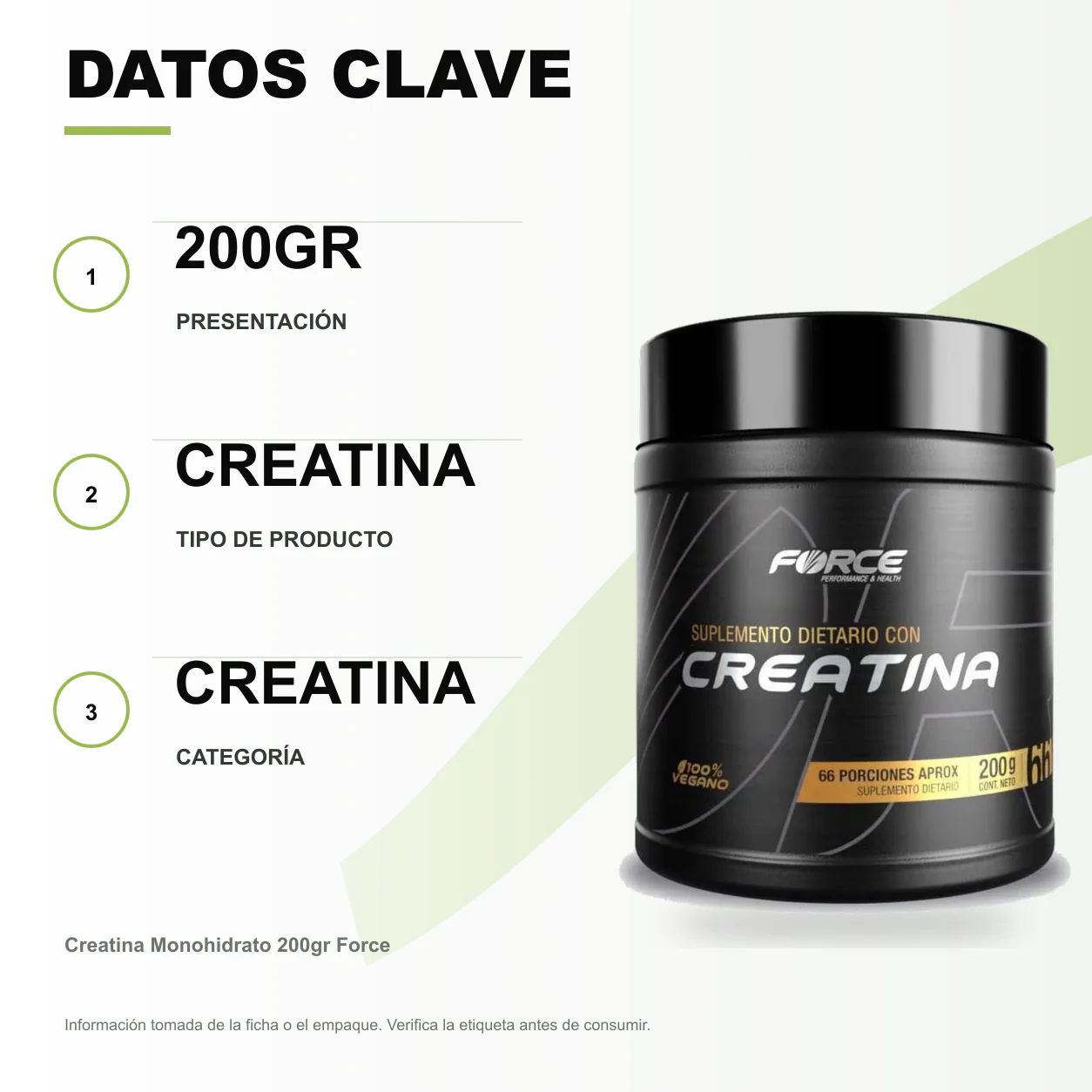 Creatina Monohidrato 200gr Force - Image 2