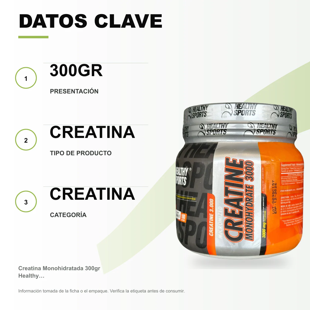Creatina Monohidratada 300gr Healthy Sports - Image 2