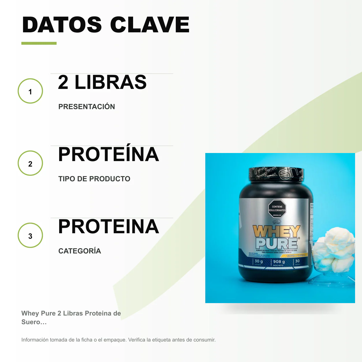 Whey Pure 2 Libras Proteina de Suero Smart Nutrition - Image 2