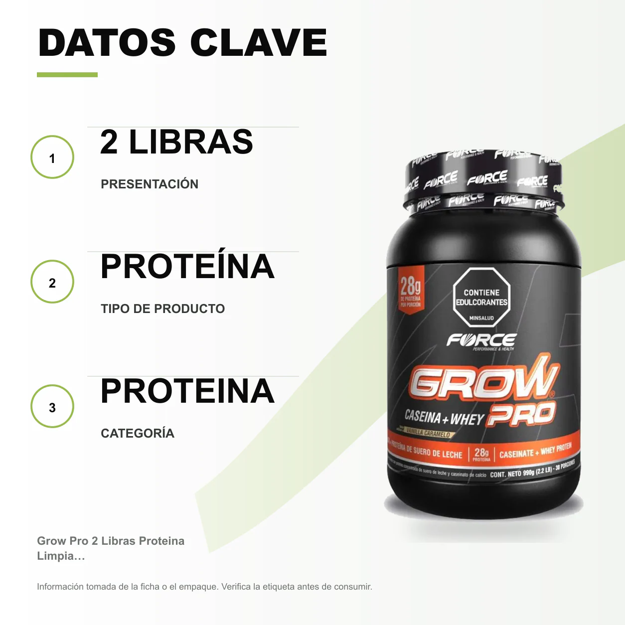 Grow Pro 2 Libras Proteina Limpia - Force - Image 2