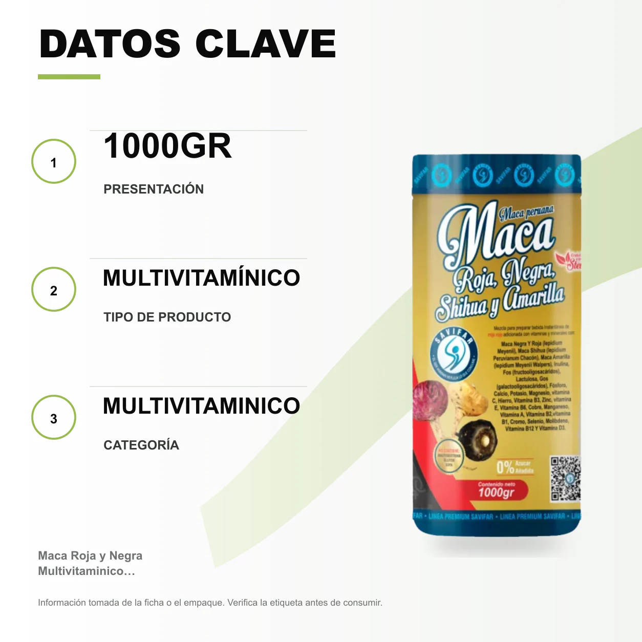 Maca Roja y Negra Multivitaminico 1000gr Savifar - Image 2