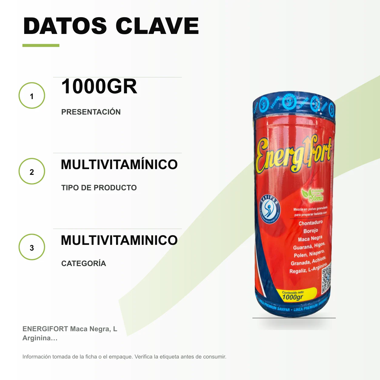 ENERGIFORT Maca Negra, L Arginina 1000gr Savifar - Image 2
