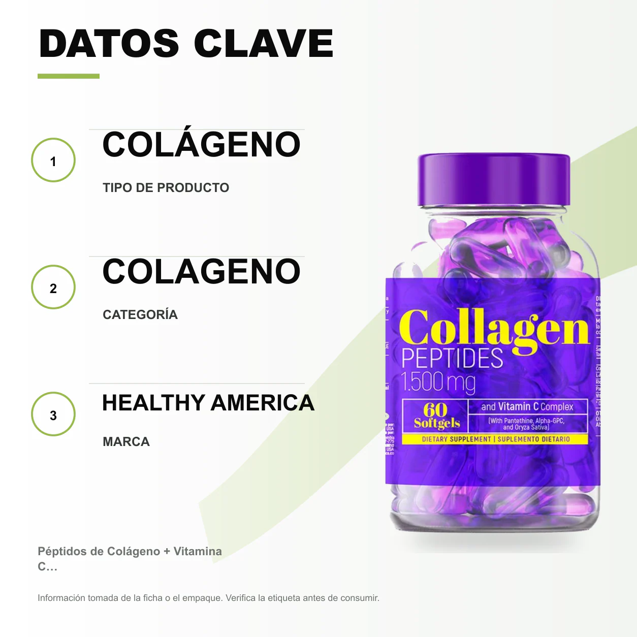 Péptidos de Colágeno + Vitamina C 60 Cáps - Healthy America - Image 2