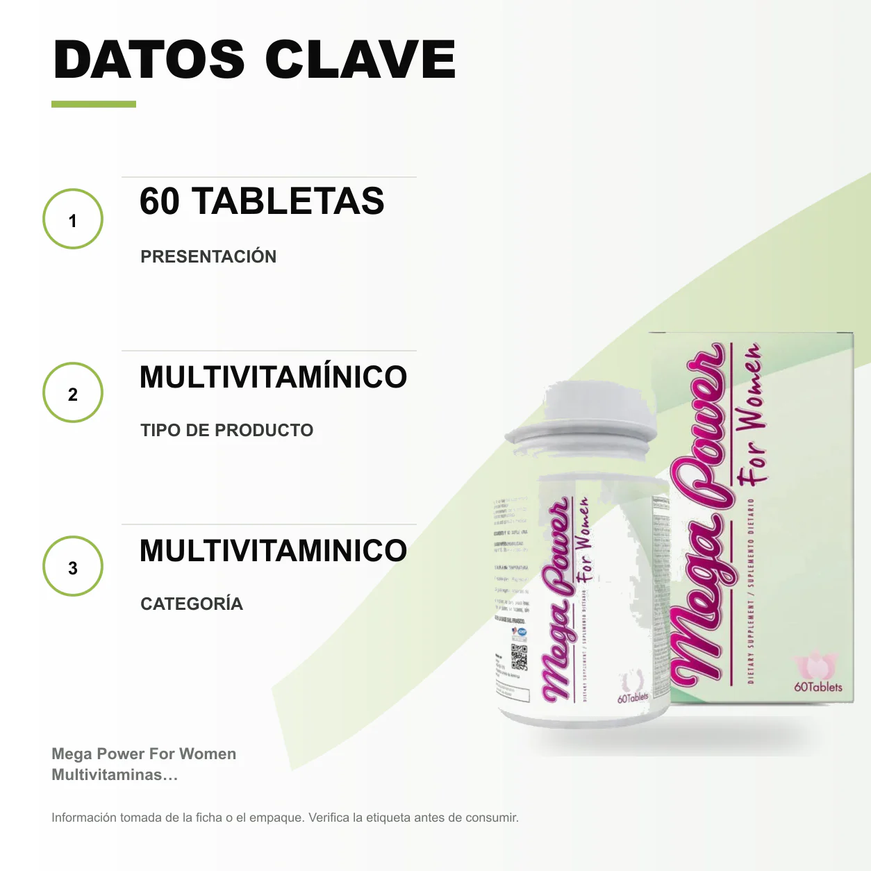 Mega Power For Women Multivitaminas 60 Tabletas Healthy America - Image 2