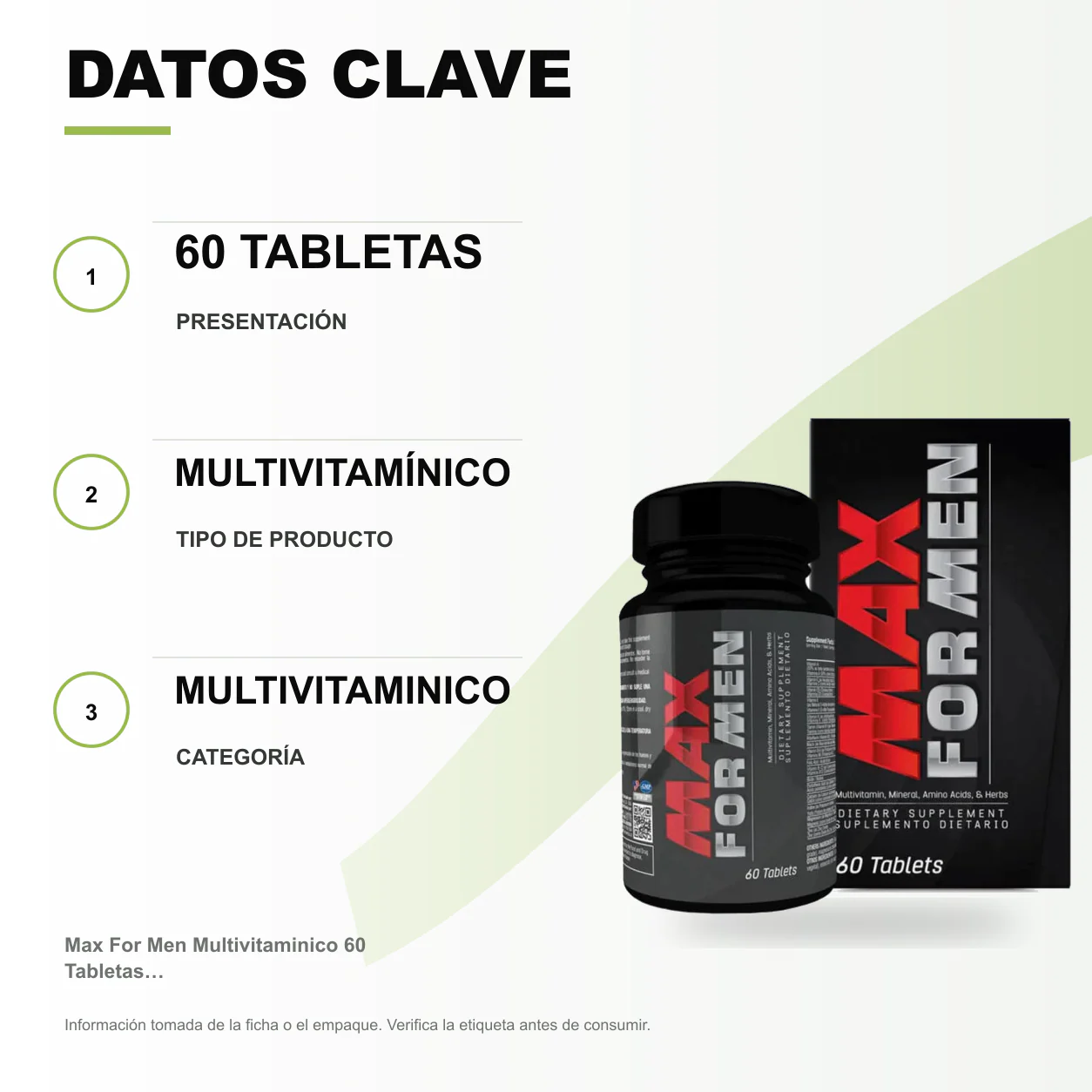 Max For Men Multivitaminico 60 Tabletas Healthy America - Image 2