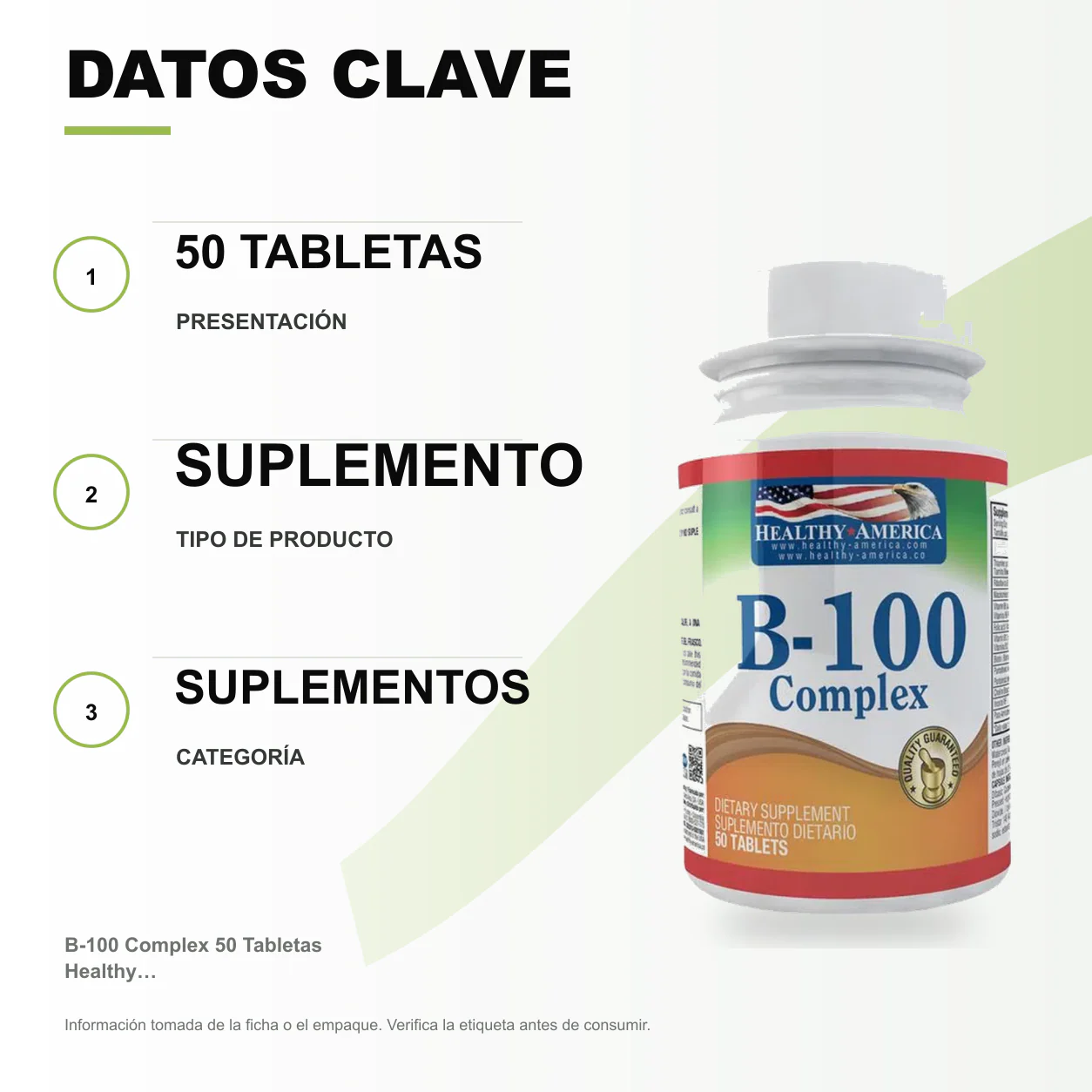 B-100 Complex 50 Tabletas Healthy America - Image 2