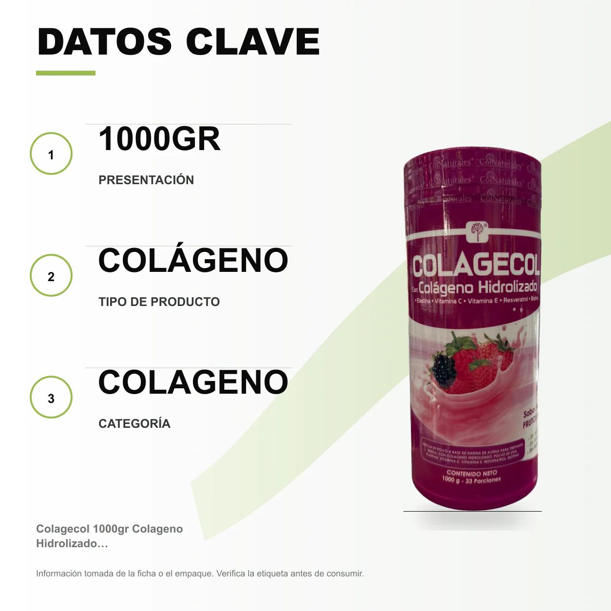 Colagecol 1000gr Colageno Hidrolizado con Elastina - Image 2