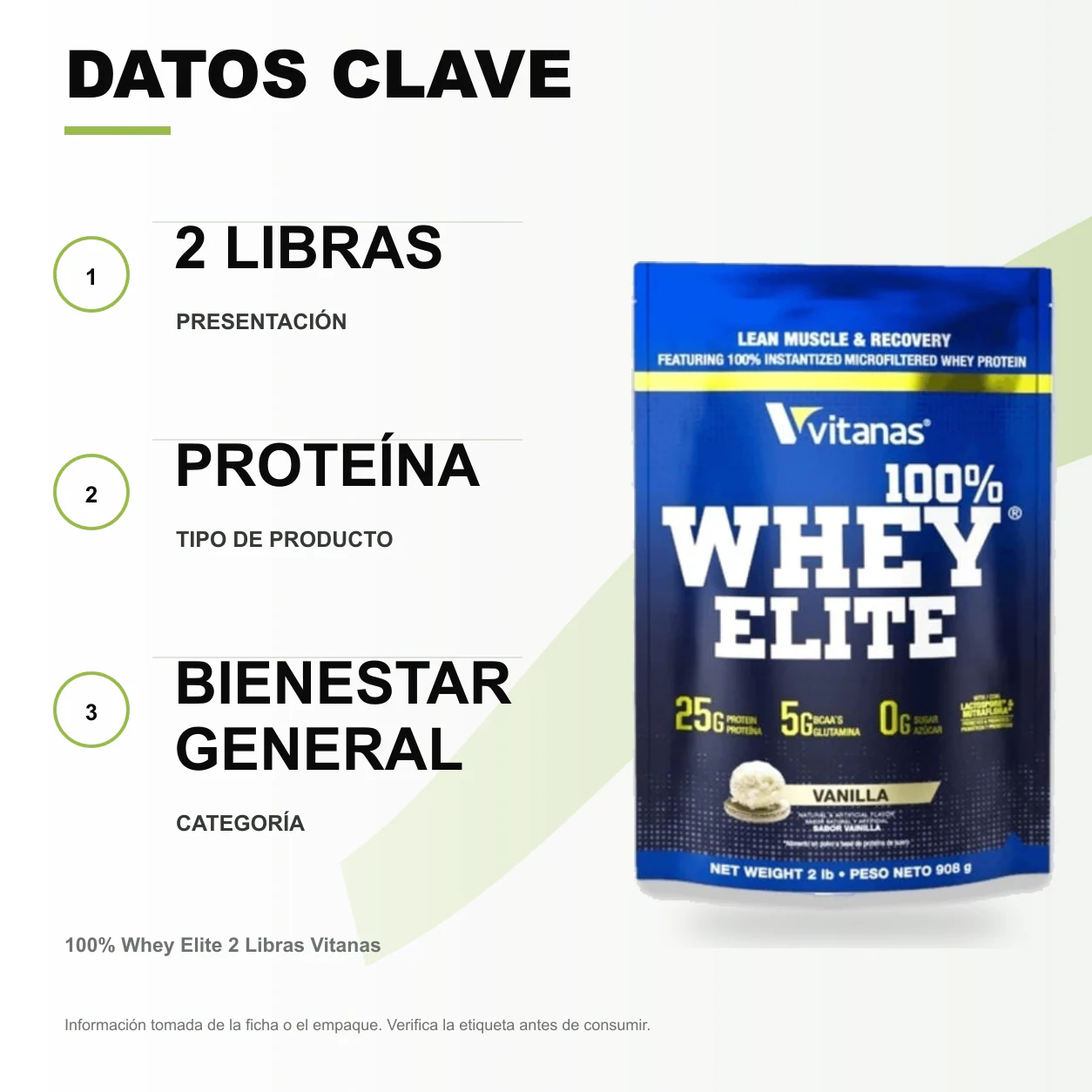 100% Whey Elite 2 Libras Vitanas - Image 2
