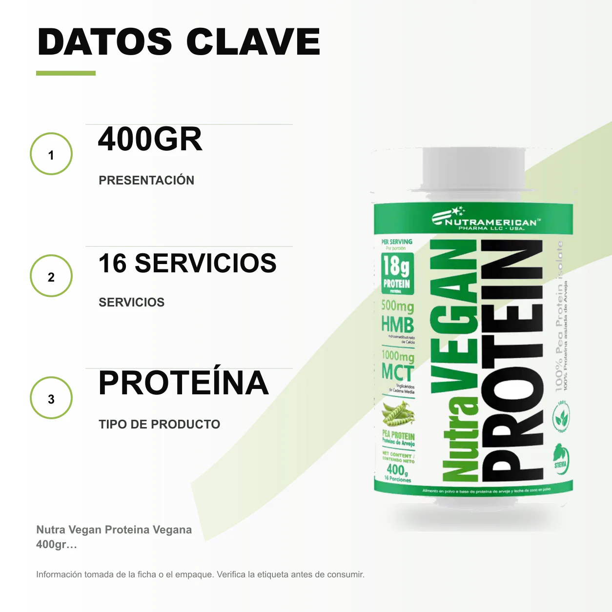 Nutra Vegan Proteina Vegana 400gr 16 Servicios - Image 2