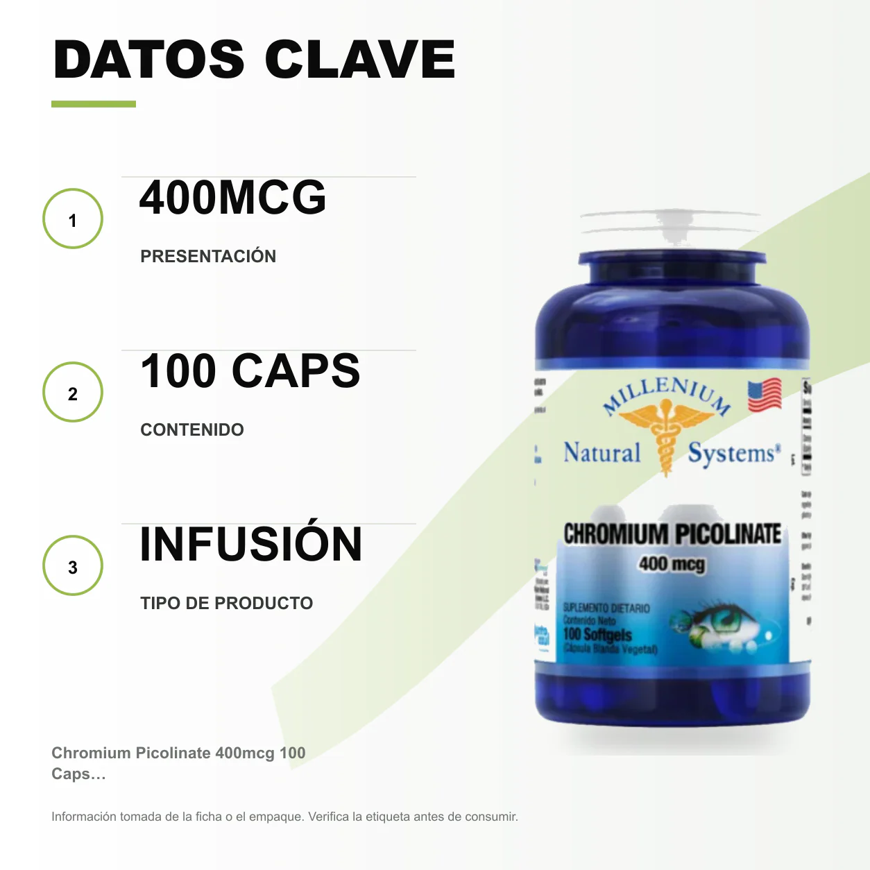 Chromium Picolinate 400mcg 100 Caps Natural Systems - Image 2