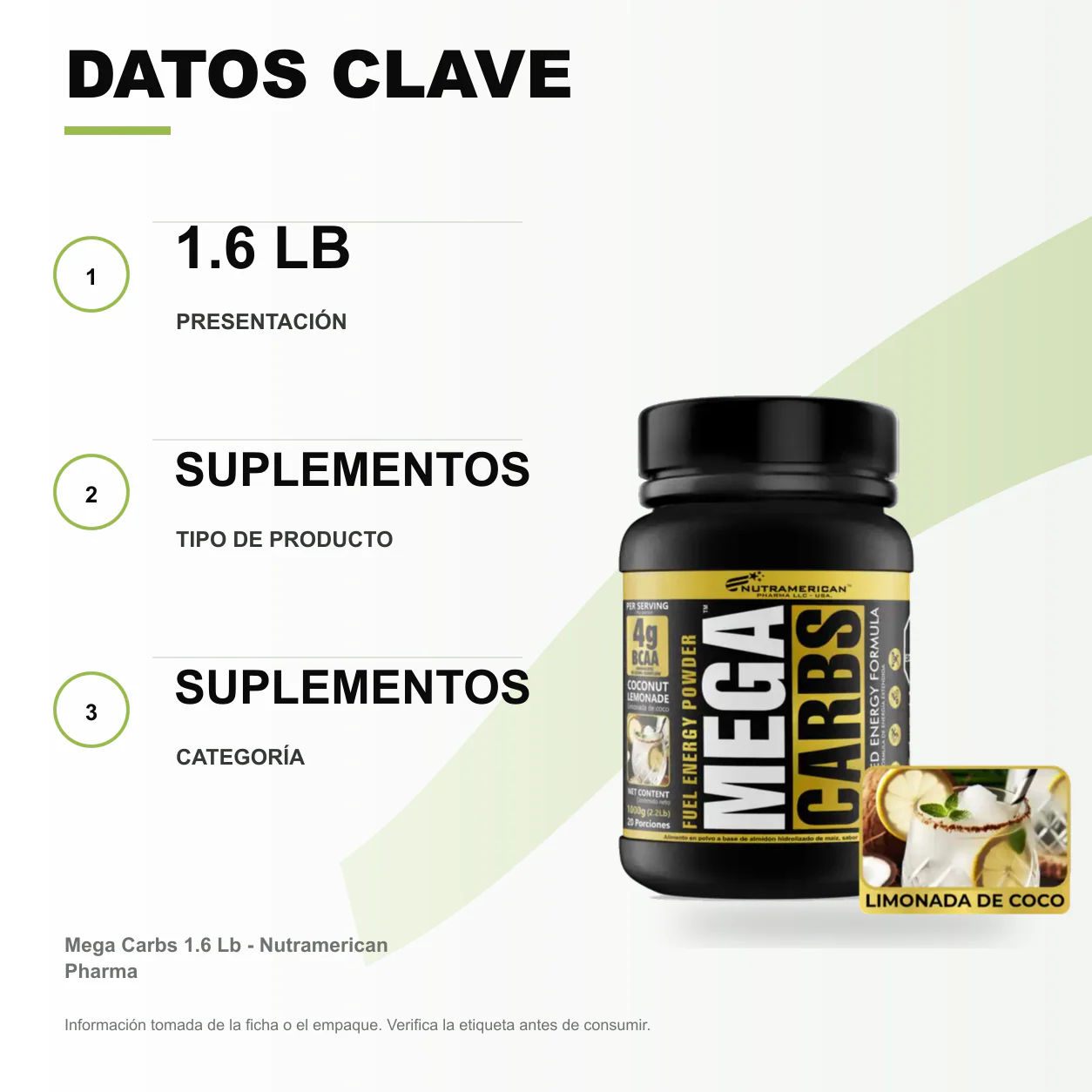 Mega Carbs 1.6 Lb - Nutramerican Pharma - Image 2