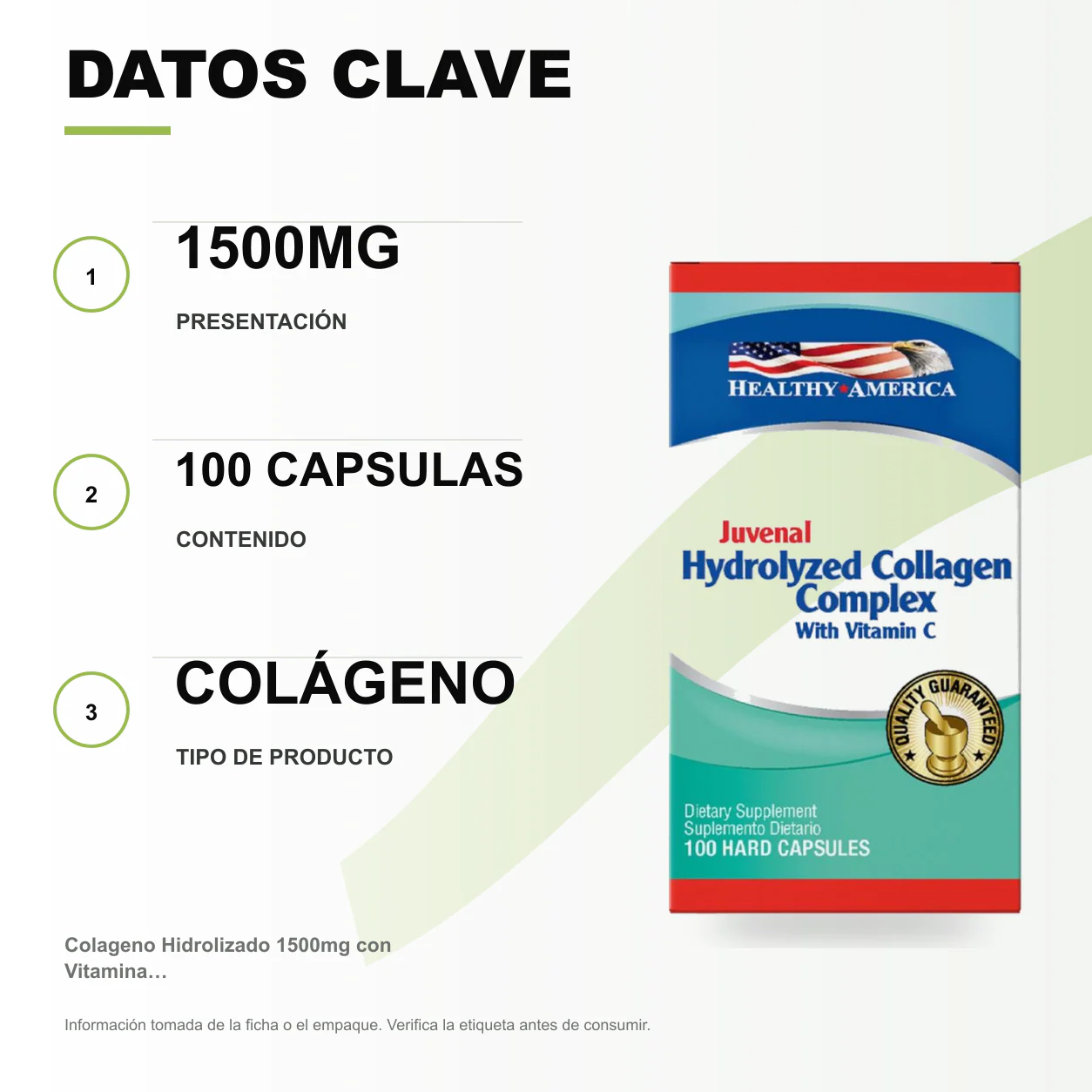 Colageno Hidrolizado 1500mg con Vitamina C 100 Capsulas - Image 2