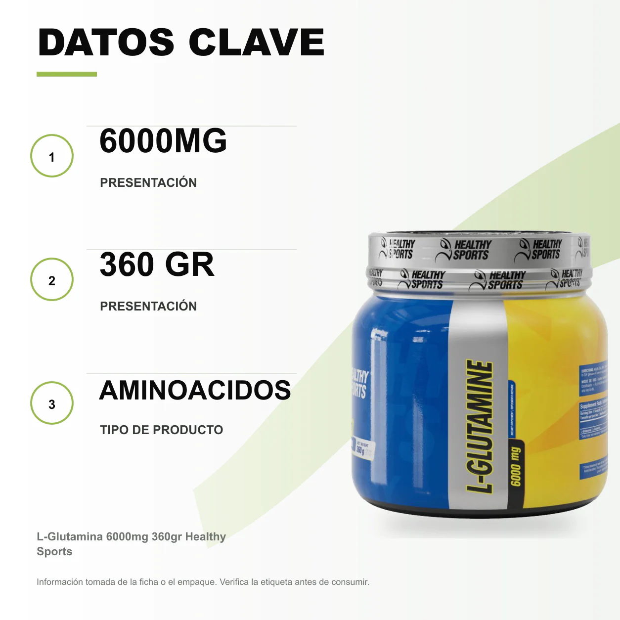 L-Glutamina 6000mg 360gr Healthy Sports - Image 2