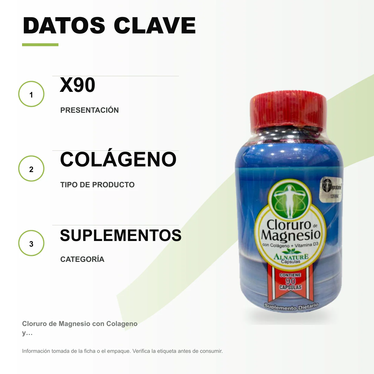 Cloruro de Magnesio con Colageno y Vitamina D3 x90 Cáps - Image 2