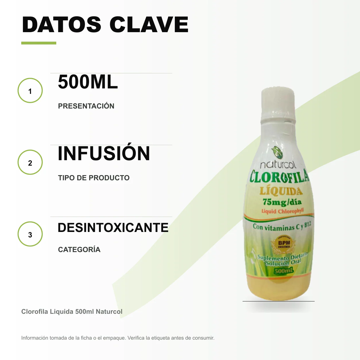 Clorofila Liquida 500ml Naturcol - Image 2