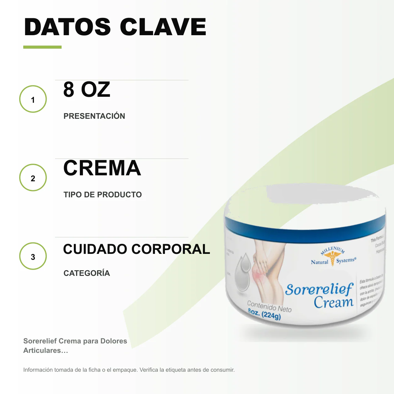 Sorerelief Crema para Dolores Articulares 8 oz Natural systems - Image 2