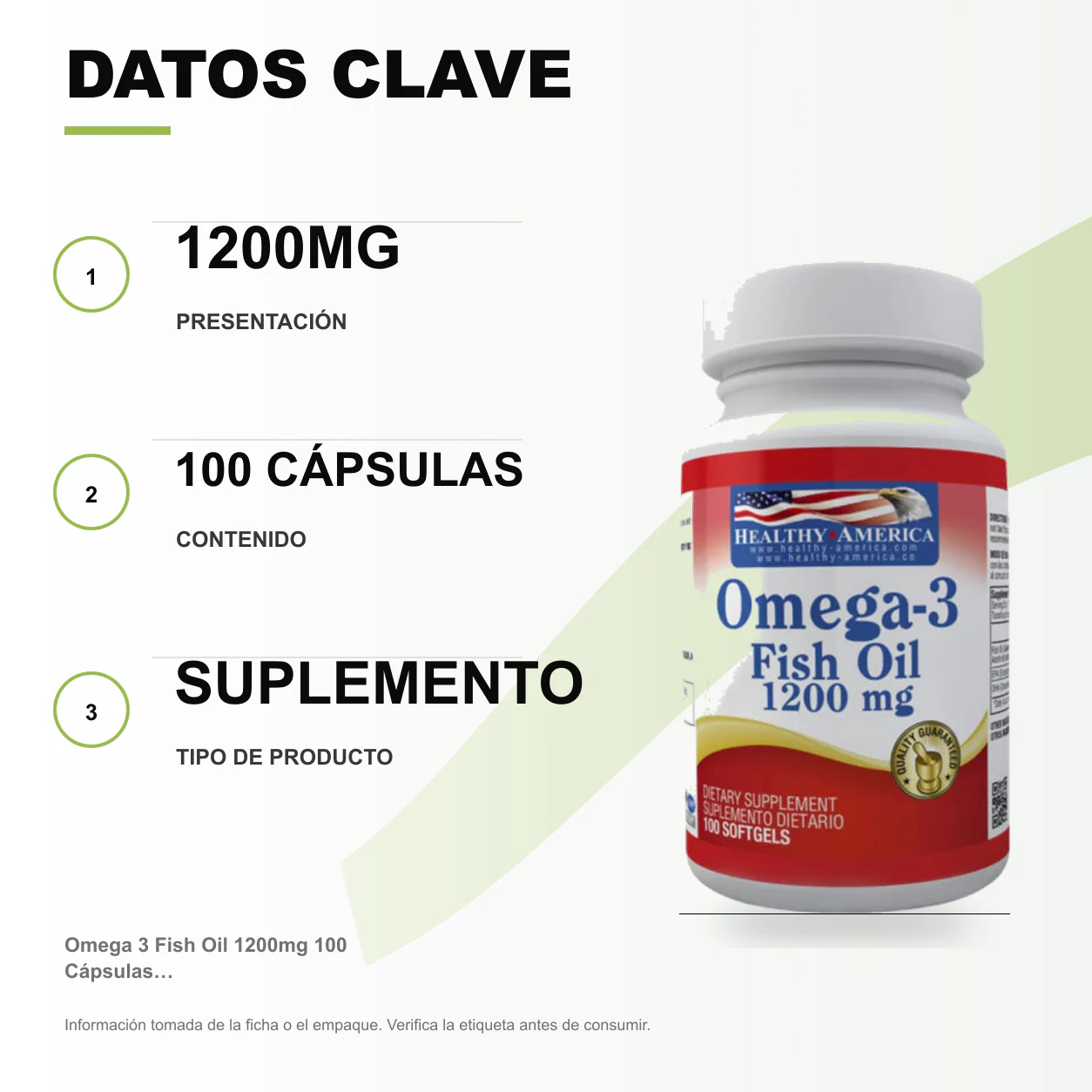 Omega 3 Fish Oil 1200mg 100 Cápsulas Healthy America - Image 2