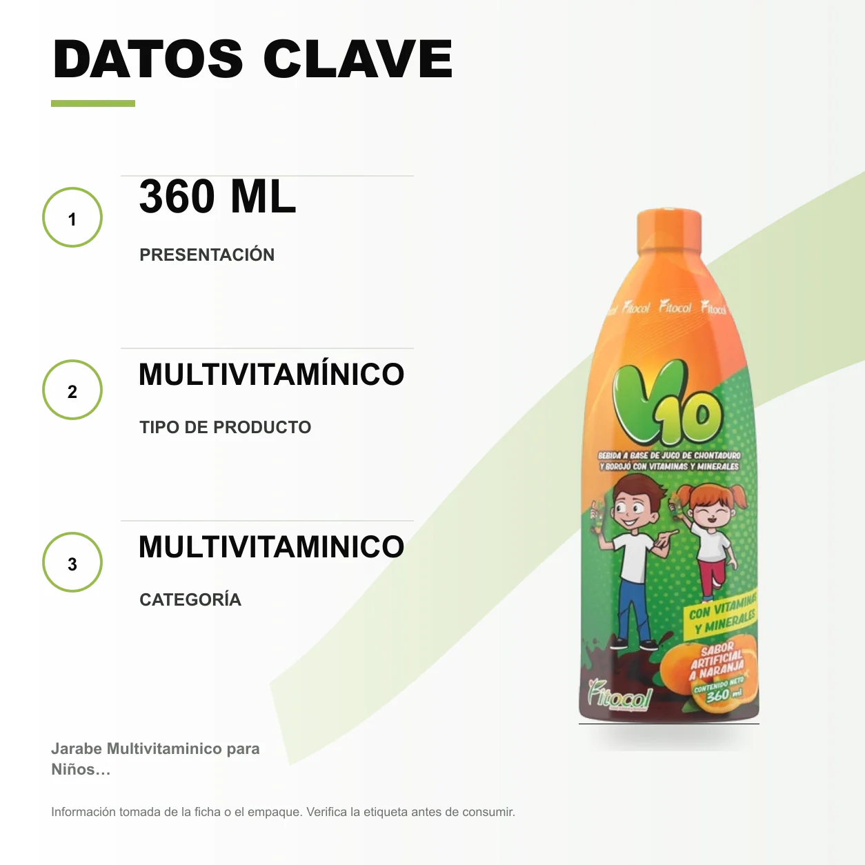 Jarabe Multivitaminico para Niños V10 Fitocol x360ml - Image 2