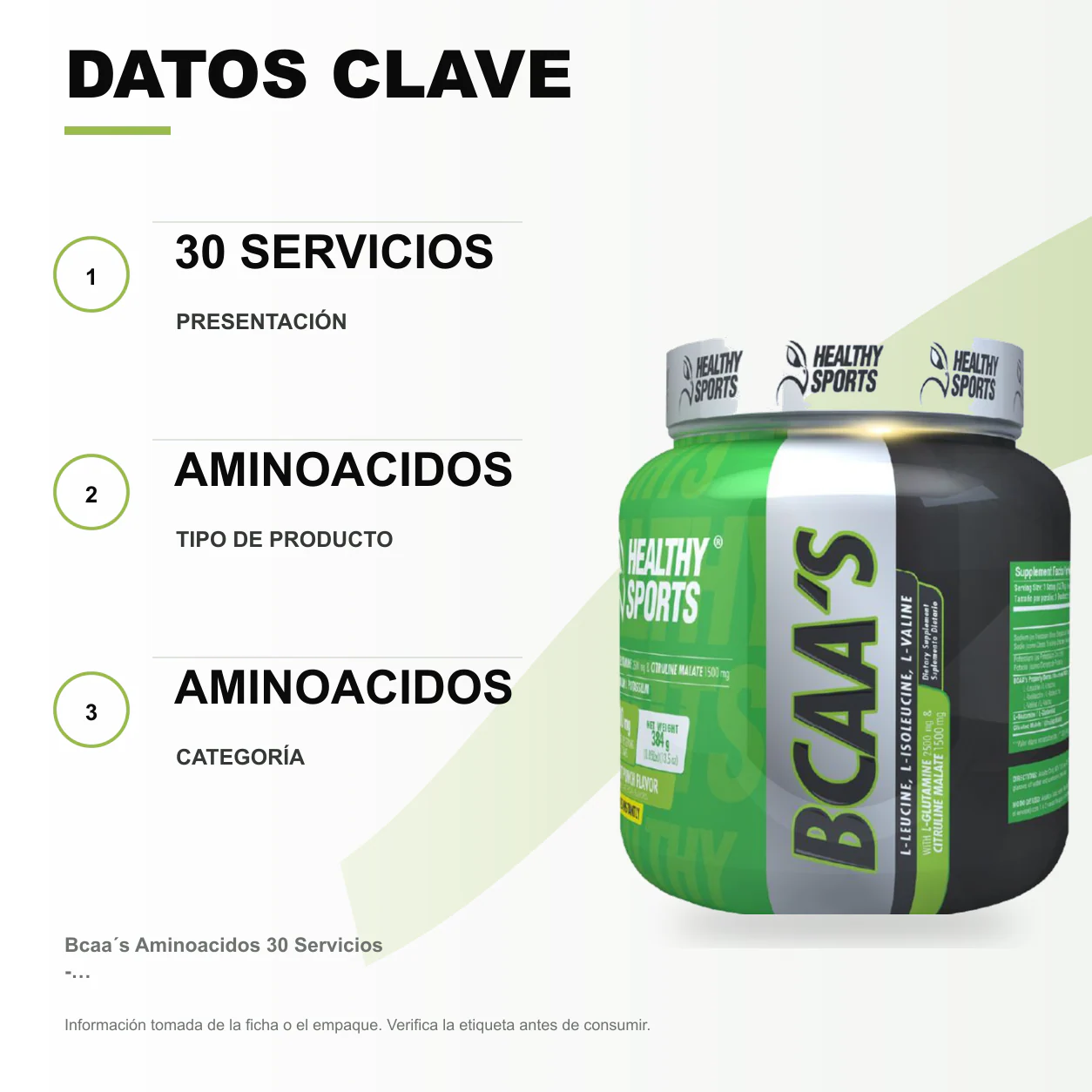 Bcaa´s Aminoacidos 30 Servicios - Healthy Sports - Image 2