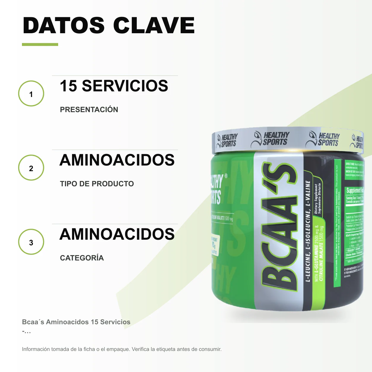 Bcaa´s Aminoacidos 15 Servicios - Healthy Sports - Image 2