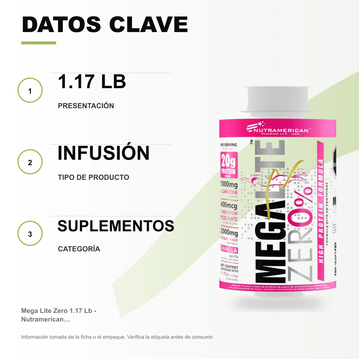 Mega Lite Zero 1.17 Lb - Nutramerican Pharma - Image 2