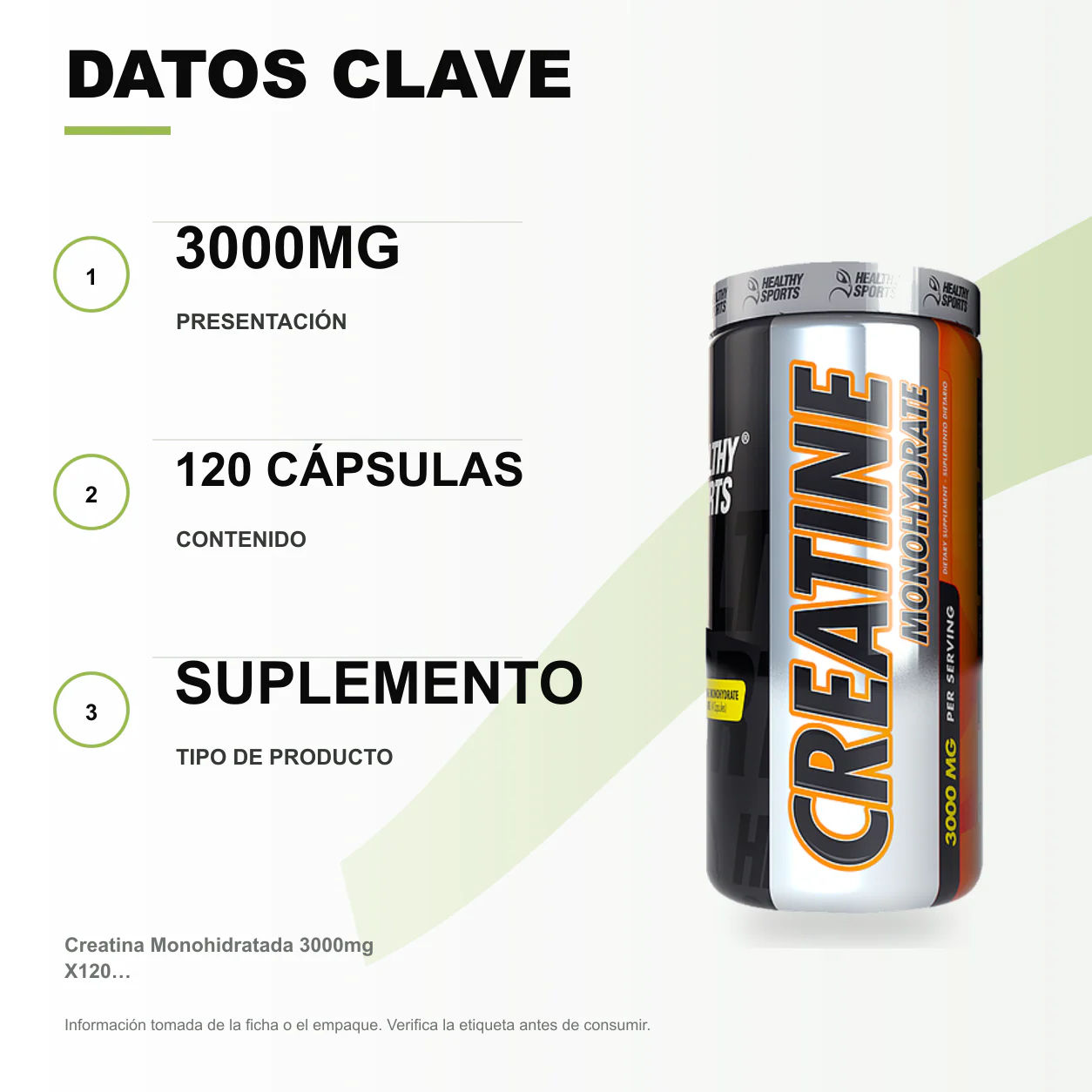 Creatina Monohidratada 3000mg X120 Cápsulas - Image 2