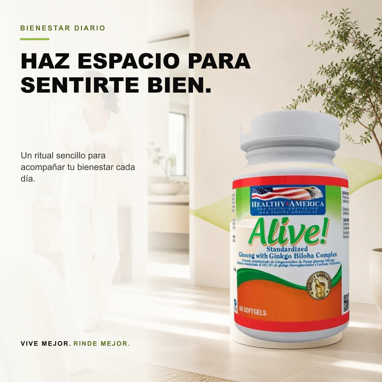 Alive Ginseng + Ginkgo Biloba Complex x60 Caps Healthy America - Image 3