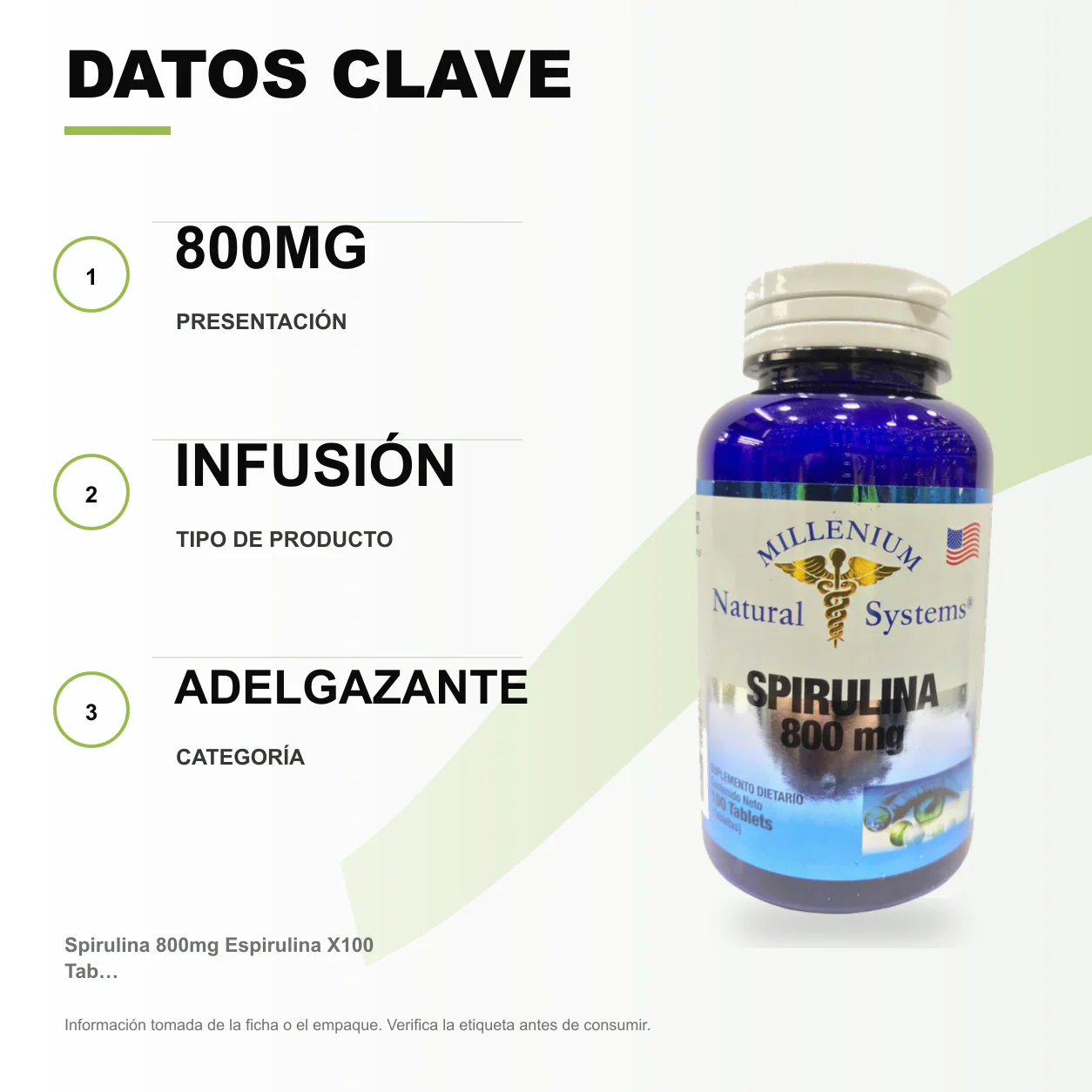 Spirulina 800mg Espirulina X100 Tab Systems - Image 2