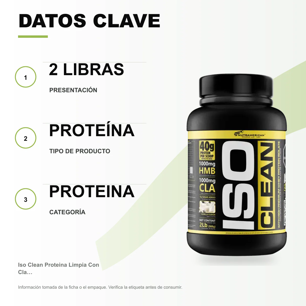 Iso Clean Proteina Limpia Con Cla Y Hmb 2 Libras - Image 2
