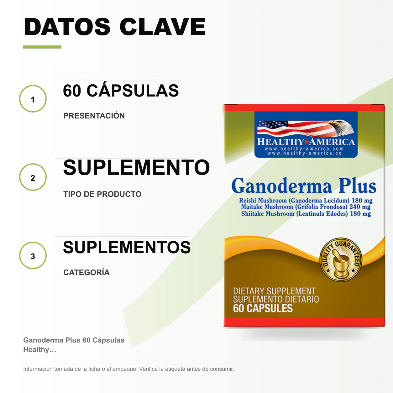 Ganoderma Plus 60 Cápsulas Healthy America - Image 2