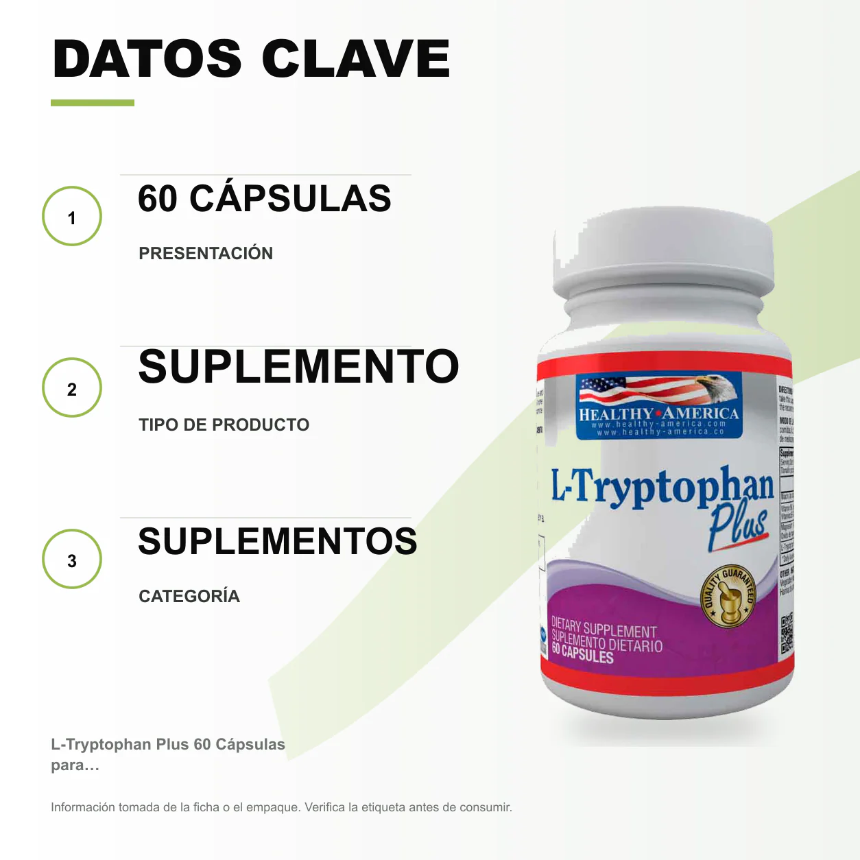 L-Tryptophan Plus 60 Cápsulas para la Depresión- Healthy America - Image 2