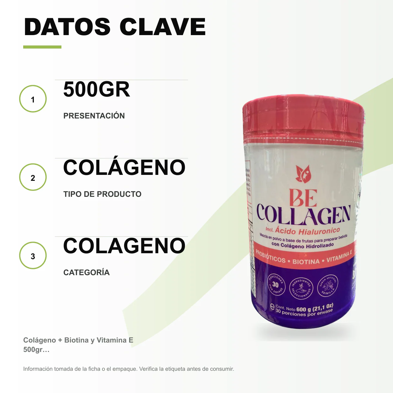 Colágeno + Biotina y Vitamina E 500gr Nutrimed - Image 2