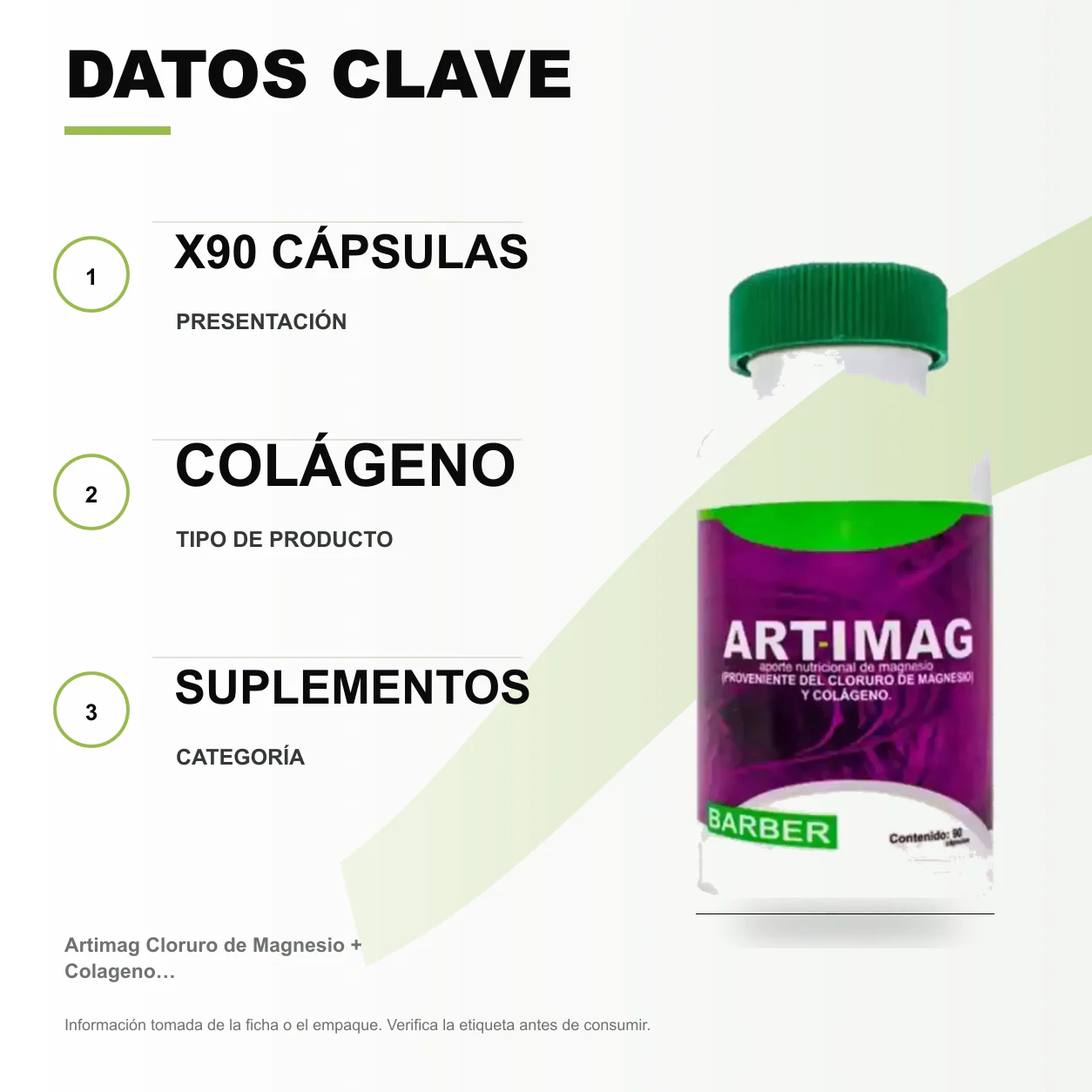 Artimag Cloruro de Magnesio + Colageno x90 Cápsulas, Barber - Image 2