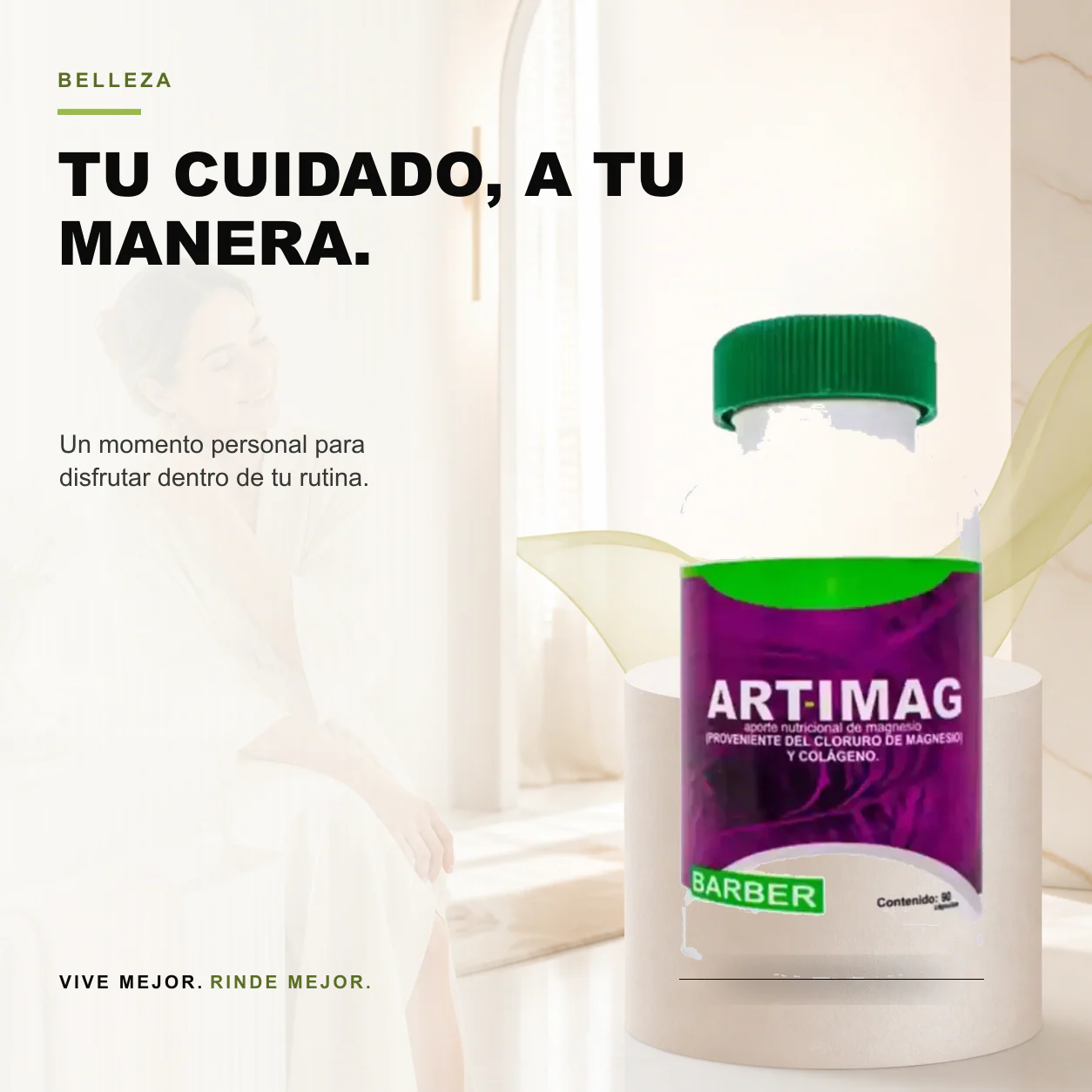 Artimag Cloruro de Magnesio + Colageno x90 Cápsulas, Barber - Image 3