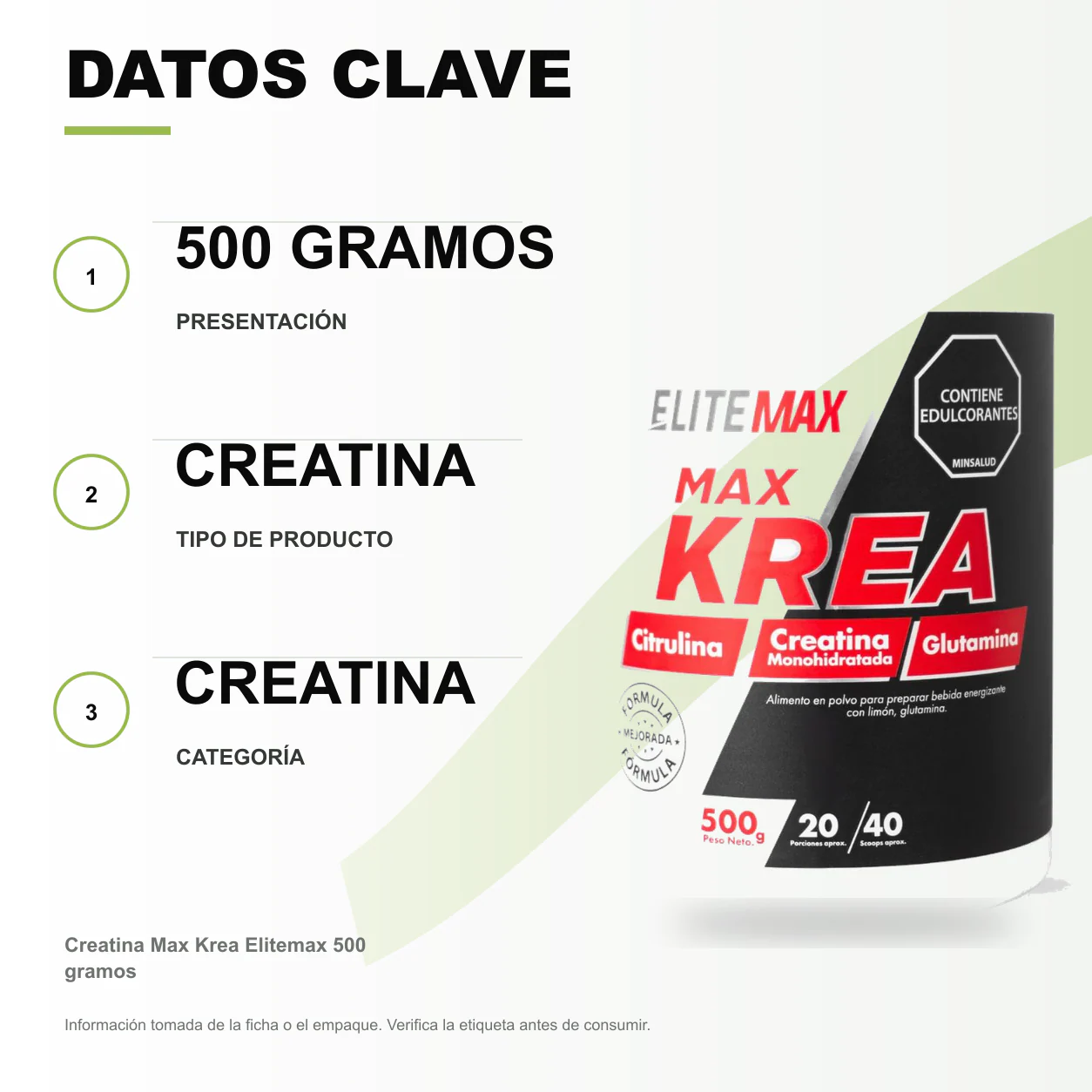 Creatina Max Krea Elitemax 500 gramos - Image 2
