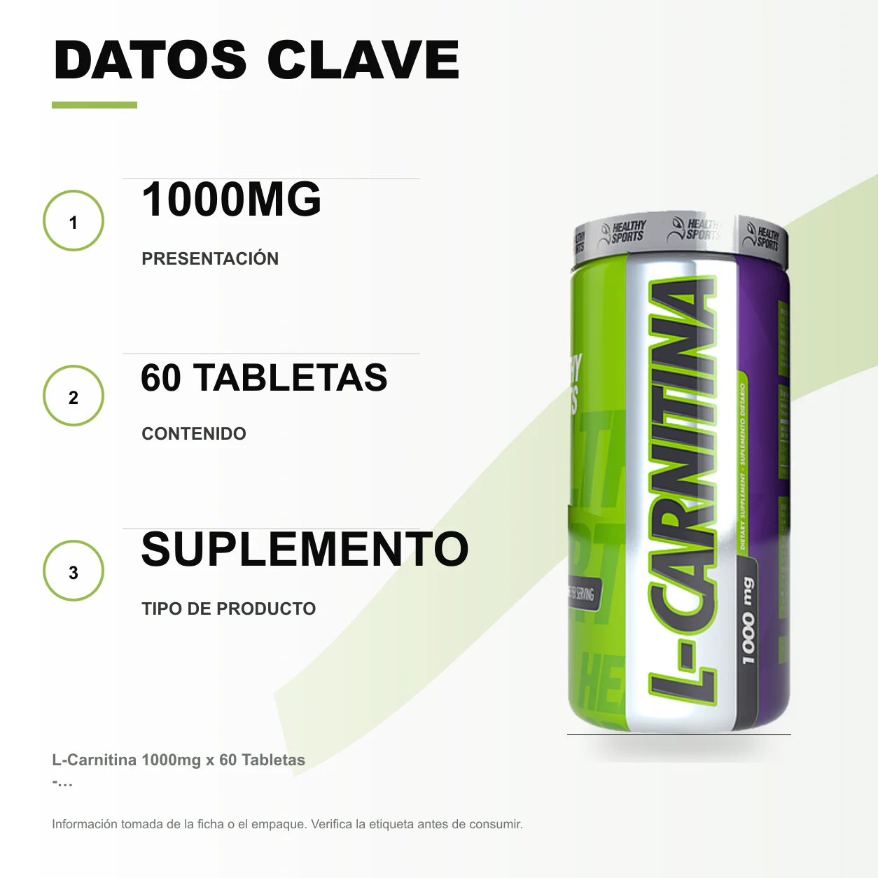 L-Carnitina 1000mg x 60 Tabletas - Healthy Sports - Image 2