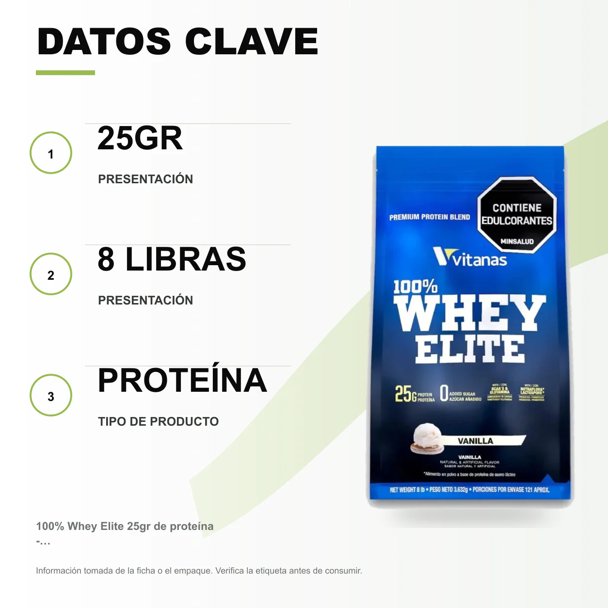 100% Whey Elite 25gr de proteína - 8 Libras Vitanas - Image 2